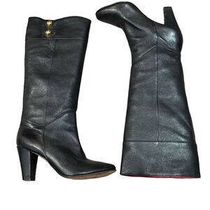 KATE SPADE Belinda Black Gold Button Genuine Soft Leather Knee High Boots Size 7